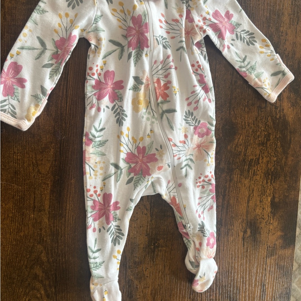 Cloud Island Pink and Green Floral Footie